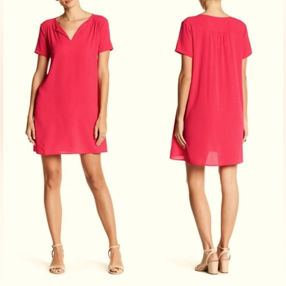 Nordstrom Lush Pink A Line Short Sleeve Knee Length Split Neck Dress Size XL LNC - Picture 1 of 4